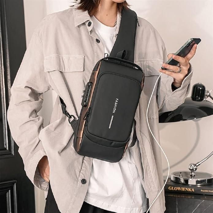 Multifunction Anti-Theft Sling Bag with USB Port & Code Lock – Unisex Travel Crossbody